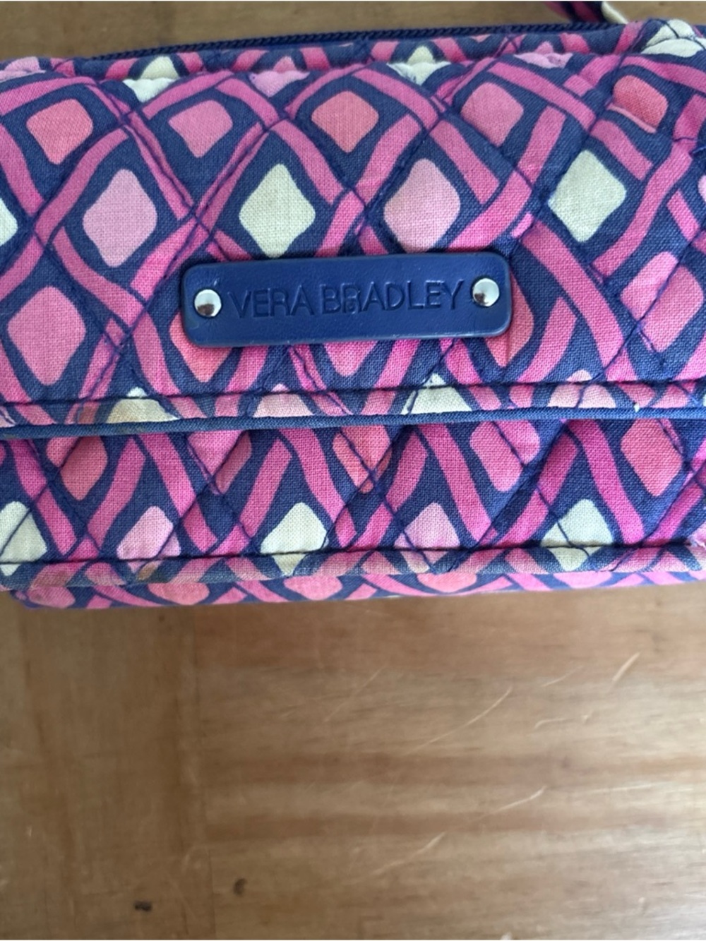 Vera Bradley Pink and Navy Quilted Cosmetic Crossbody